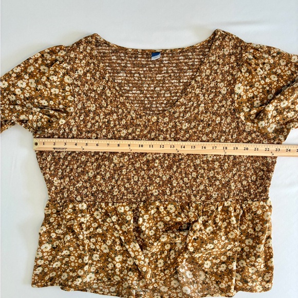 Old Navy Top Women’s 3X Brown Floral Smocked Peasant Blouse Boho Cottagecore - Picture 11 of 12